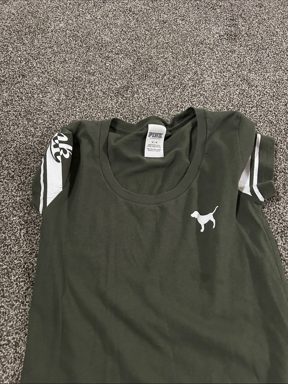 PINK Victoria's Secret Olive Green Short Sleeve Logo Tee